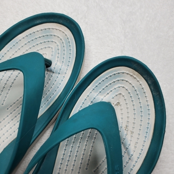 CROCS Swiftwater Teal Blue Thong Flip Flop Sandals - Picture 4 of 10